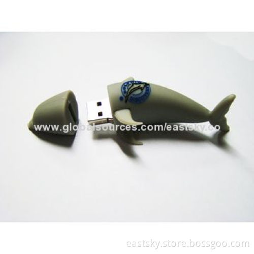 Custom Dolphin-shaped USB Drive, Made of Soft PVC Material, OEM Orders are WelcomeNew